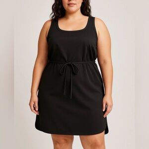 Lafayette 148 Black Tunic Dress L Neoprene Trim Curved Asymmetric Hem - Pockets